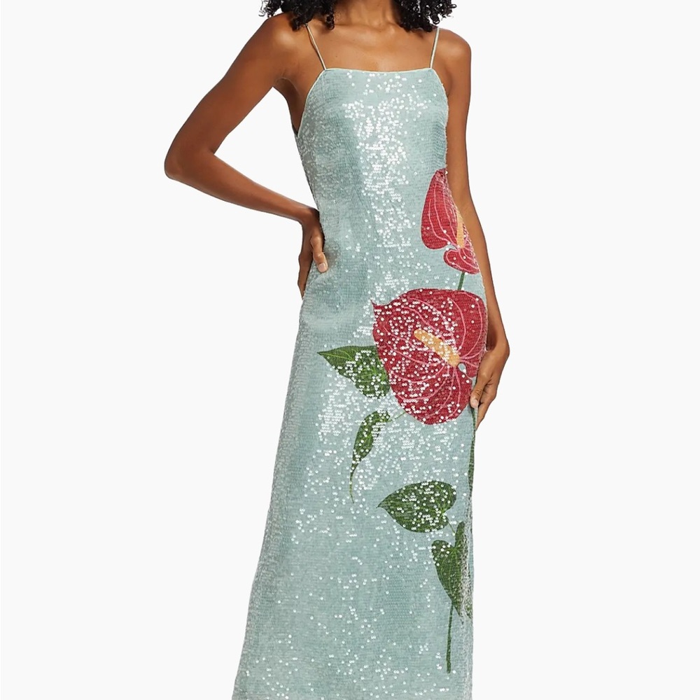 NWT Farm Rio Sequin Anthurium Slip Maxi Dress